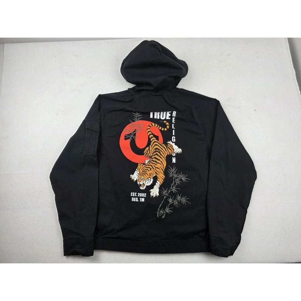 True Religion Logo Embroidered Logo Tiger Back Design Hooded Jacket Mens‎ S